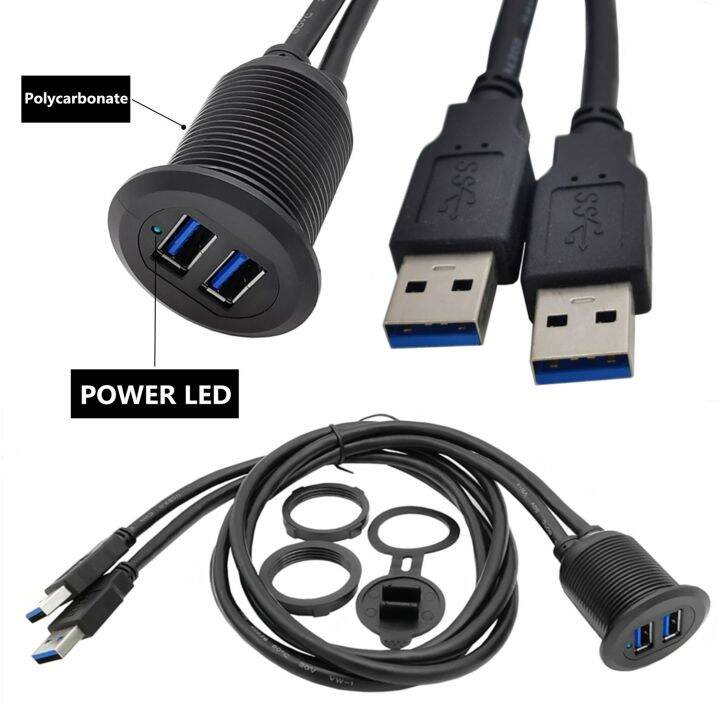 Port USB 3.0 Dudukan dengan Lampu Kabel AUX Ekstensi Dudukan Panel ...