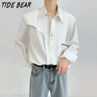 TIDE BEAR เสื้อเชิ้ตสีพื้นคอปกแขนสั้นเสื้อสีทึบอารมณ์ความรู้สึกการออกแบบแฟชั่นใหม่ผู้ชายแขนยาวขี้เกียจ