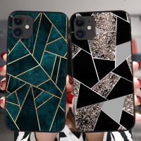 ♘♤₪ For iPhone 13 12 11 Pro XS Max 8 7 Plus X XR 6 6S 5S SE 2020 Mini Black Phone Case Marble Geometric Art Soft Silicone Cover