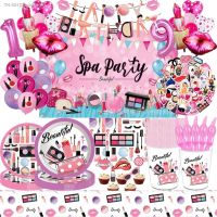 ☍☂▥ Make Up Birthday Party Decor Girls Women Favor Spa Makeup Disposable Tableware Number Balloon For Baby Shower Hen Party Supplies