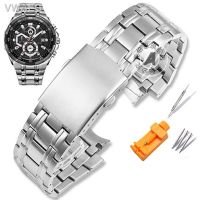 ☽สำหรับ Casio เหล็กสเตนเลสอย่างดี5345 EF539 EFR-539BK EF-539สายนาฬิกา EFR-539D EDIFICE 27X16มม. สีเงินสีดำ