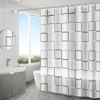 Black white gray blue lattices plaid mosaic flowers leaves printing shower curtain thick PEVA anti-mildew waterproof bathroom partition shower curtains with 12pcs hooks