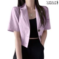 COD DSFGERRTYTRRE ZANZEA Women Korean Fashion Casual Suit Collar Short Sleeve Truncated Small Blazer No Pocket No Liner