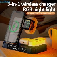 ZZOOI 4 In 1 Wireless Charger Stand With RGB LED Clock For iPhone 13 12 Pro iWatch Airpods 30W  Wireless Fast Charging Dock Station