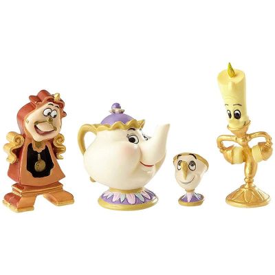 ZZOOI 4pcs Beauty And The Beast Lumiere Candle Candlestick Teapot Cup Cogsworth Action Figure Toys Decoration Disney Dolls Girls Gift