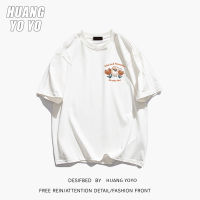 HUANGYOYO เสื้อยืดแขนสั้นสำหรับผู้หญิง100% ผ้าฝ้ายคอกลมพิมพ์ลายแบบมินิมอล