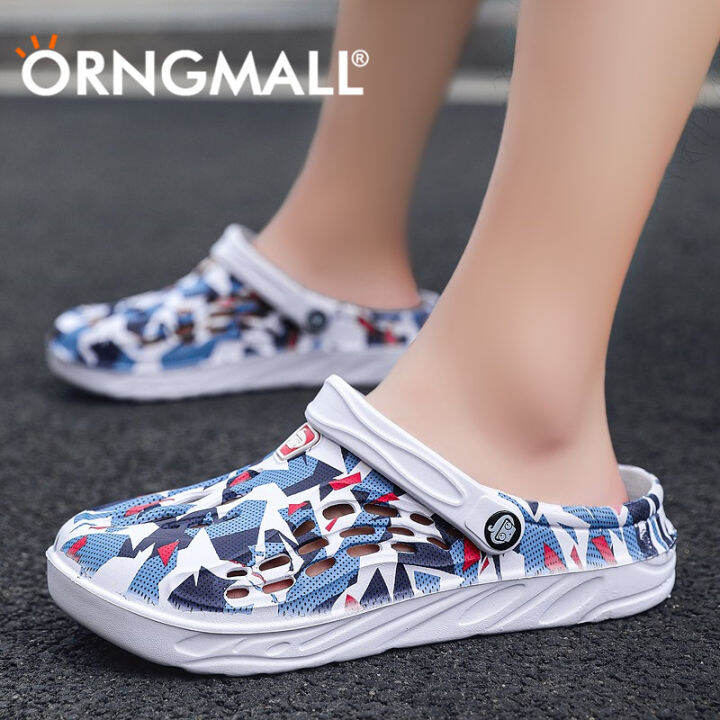 orngmall-รองเท้าแตะรัดส้นชายสำหรับผู้ชายรองเท้าแตะลำลองแห้งเร็วรูรองเท้าแตะใส่เดินในบ้านอุดตัน-sepatu-kebun-รองเท้าแตะชายหาดคู่38-49