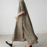 2023Loose plus size womens dress European style solid color cotton hemp baby dress fashion slimming long ankle skirt