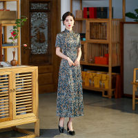 Ceongsam ชุดเดรส Modern2023ฤดูร้อนใหม่ชุดเดรสผูกเชือกชุดกระโปรงพิมพ์ลายกี่เพ้าย้อนยุคเดรสกี่เพ้าหรูหราสำหรับผู้หญิง