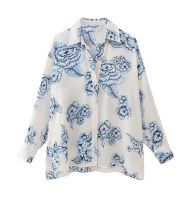 European and American style fashion 2023 autumn new products womens floral print satin shirt 8316715 044