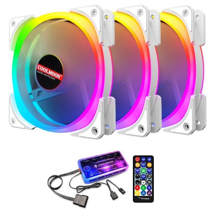 COOLMOON 3Pack 120mm White 5V ARGB Aura Sync with IR Remote Quiet