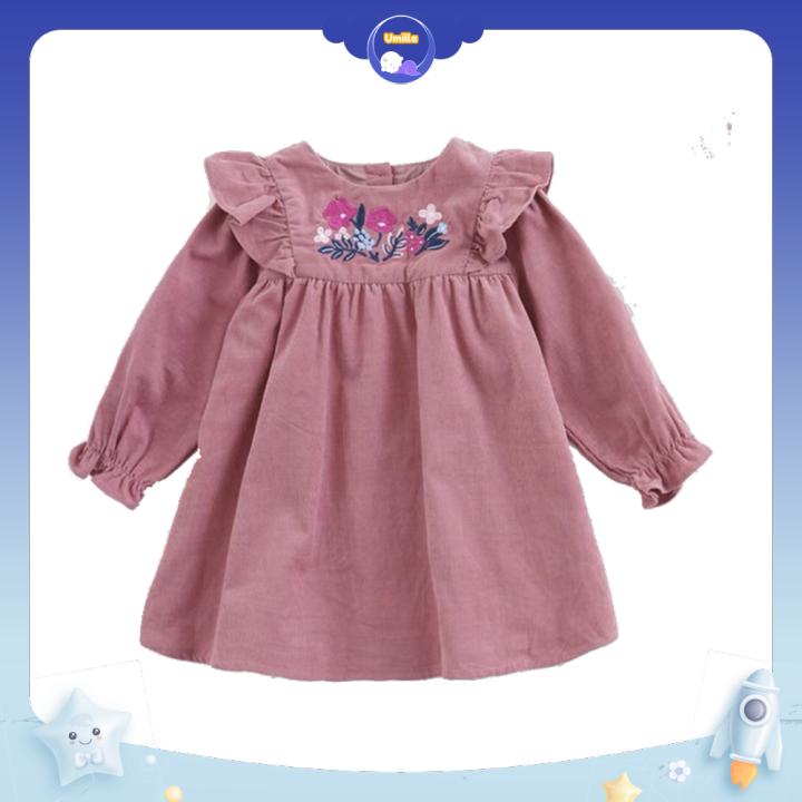 Váy đầm babydoll trẻ em cao cấp chất nhung tăm, thiết kế tay dài ...