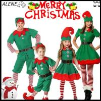 ALENE เด็กหญิงเด็กชายชุดเดรสปาร์ตี้คริสต์มาสหมวกคอสเพลย์ซานตาคลอสปีเครื่องแต่งกายคริสมาสต์เอลฟ์สีเขียว