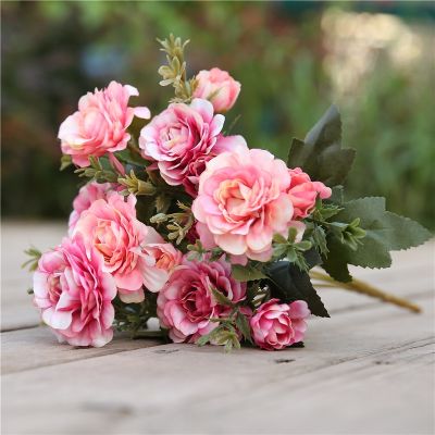 hot【cw】 7 forks / bouquet peony fake flower silk wedding home decoration rose