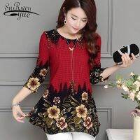2023 New Fashion Women Blouse Shirt Loose4XL Chiffon Red Womens Clothing O-neck Floral Print Feminine Tops Blusas 993D 30