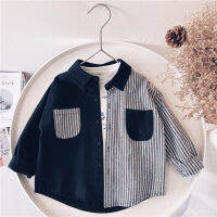 Childrens Clothing Spring Fall New 2022 Boys Long-sleeved Cotton Patchwork Single-breasted Tops Boy Striped Shirts Baby Korean