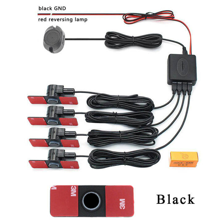อุปกรณ์ช่วยในการจอดรถสัญญาณเตือนชุดอุปกรณ์เสียงสำหรับสมาร์ทโฟนเรดาร์ถอยหลังเซ็นเซอร์แบน16-5มม-สีดำ-เงิน-ขาว