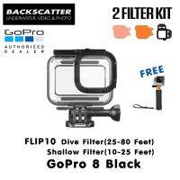 GoPro 8 Protective Housing + Backscatter Flip10 Shallow (10-25 feet) &amp; Dive (25-80 feet) + Floating Hand