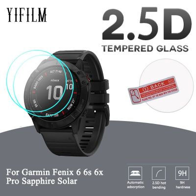 2แพ็คสำหรับ Garmin Fenix 6 6S 6X Pro Sapphire แสงอาทิตย์ GPS ฟิล์มป้องกันหน้าจอ2.5D กระจกนิรภัยใสป้องกันหน้าจอ