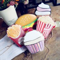 ZZOOI Creative Style Woman Hamburger Ice Cream shoulder bags Cupcake PU Chains Bags Cute Hamburger Popcorn Fries 3D Messenger Bags