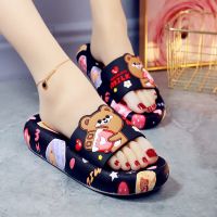 Online popularity cartoon cute bear home bathroom Cool sandals slippers anti slip high heels 2023 pop new Summer Thick Bottom