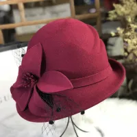 New Autumn Winter wool Hat for Women elegant Style Flower Warm Wool Hat Winter Cap Lady Party Hats Fedoras Dome Chapeu