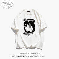 HUANGYOYO เสื้อยืดแขนสั้นผ้าฝ้าย100% พิมพ์ลายการ์ตูนวินเทจสำหรับผู้หญิง