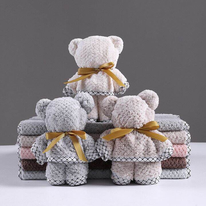 1pc-34x75cm-microfiber-coral-fleece-absorbent-bear-modeling-hand-face-towel-wedding-gift