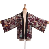 【CW】 Women Kimono wine red Coat Anime Japanese Style Casual Blouse Loose Shawl Cape Vintage Cardigan Jacket navy blue 2020