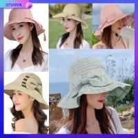 BTVHYA สาวๆ พับเก็บได้ หมวกล่าสัตว์ตกปลา ที่พันศีรษะ ป้องกันรังสียูวี หมวกปีกกะลา Fedora หมวกกันแดดหมวก หมวกชายหาดฤดูร้อน หมวกชาวประมงหมวก หมวกทรงถัง