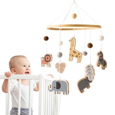 □⊙☸ ไม้เตียงเด็ก Bell การ์ตูนสัตว์จี้แขวนของเล่น 0-12 เดือน Crib Mobile Bed Bell ไม้ของเล่นผู้ถือวงเล็บของขวัญเด็ก