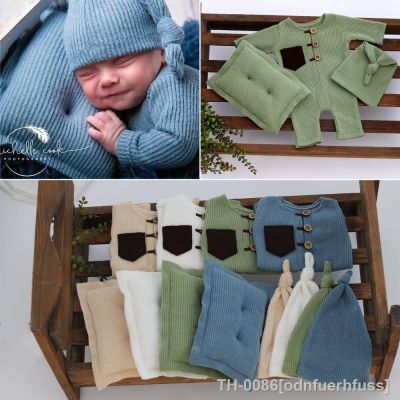 ✑┅ Recém-nascido Fotografia Vestuário Set Chapéu Macacão Travesseiro Roupas Foto Props Estúdio Tiro Infantil 3Pcs Conjunto