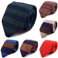 ▼ Fashion 7cm Knit Slim Tie Green Red Striped Solid Print Necktie For Men Business Wedding Leisure Neck Ties Costmer Accessories