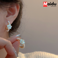 Maidu Jewelry ต่างหูดอกไม้แฟชั่นอารมณ์ผู้หญิงตุ้มหูเม็ดกลมสำหรับไข่มุกดอกคาเมลเลีย