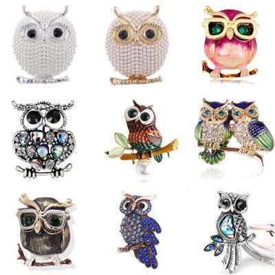 Blue Eyes Enamel Pins Rhinestone Couple Owl Brooch Animal Brooches For Women Men Clothes Scarf Buckle Collar Jewelry Pins Headbands