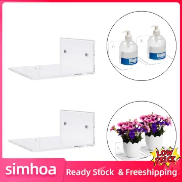 2pcs 4 in Small Acrylic Shelf Clear Floating Shelves Small Adhesive Shelf Transparent Stick on Wall Display Shelves for Kitchen Room Bedroom Bathroom