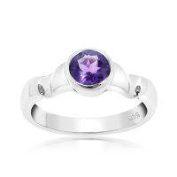 CHRISHA_แหวนเงินแท้ 925 ประดับพลอยอะเมทิส (Amethyst) และเคลือบด้วยทองคำขาว ขนาด 7.5 *บริการปรับขนาดแหวนฟรี แชทกับร้านก่อนสั่งซื้อ*