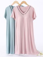 Nightdress h d womens summer th bra-free jamas ice silk loose large size short-sed m-length home --SY2381▥☏▲