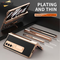 【Double Hinge &amp; Pen &amp; Films】KISSCASE For Samsung Z Fold4 5G Fold3 With Touch Pen 2 Pcs Hinge With Magnetic Holder Stand Protection Case for Samsung Galaxy Z Fold 4 3 2 5G Plating Pen Slot Kickstand Cover With Screen Glass