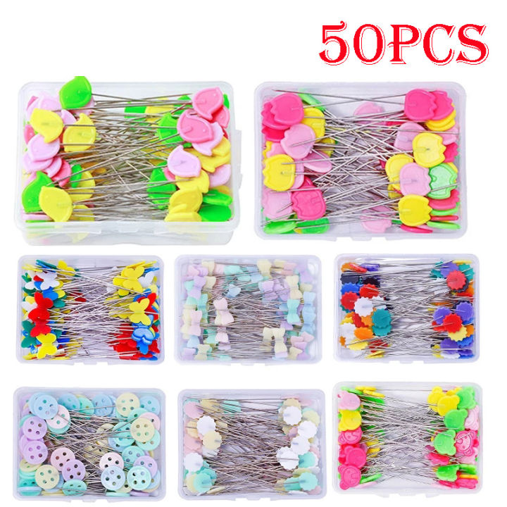 50ชิ้นกล่องสแตนเลสสีปุ่มเข็ม-pins-หัวแบนหัวจักรเย็บผ้า-pins-diy-เสื้อผ้าผ้าตัดเย็บเสื้อผ้าอุปกรณ์เย็บผ้า