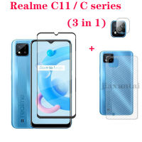 (3IN1) เคสสำหรับ Realme C11 2021 C30 C33 C35 C25 C25Y C25S C21 C21Y C20 Realme 8i 8 9 Pro 9i 10 4G C15 C12ฟิล์มกระจกเทมเปอร์แบบเต็มหน้าจอ + ฟิล์มด้านหลัง + ฟิล์มเลนส์