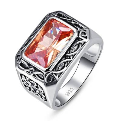 Intage Men Silver Ring Jewelry 925 Sterling Silver Jewelry 6.75Ct Morganite Antique Square Rings for Men Anillos Bague Gifts