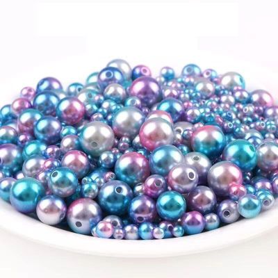 3-12mm Gradient Colorful Pearl Beads ABS Imitation Pearl with Hole Round Loose Spacer Bead for DIY Bracelet Craft Jewelry Making