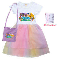 2-10Y น่ารัก Kawaii Bule Guppies เสื้อผ้าสำหรับเด็กทารกฤดูร้อนชุดและกระเป๋าเด็กการ์ตูน Vestidos เด็กวัยหัดเดินสาว Elegant Dresses