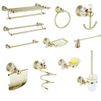Solid Brass Gold Polished Bathroom Hardware Soap Dish Bathroom Accessories Set Wall Mounted Crystal Bathroom Products