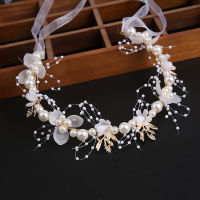 ChildrenS Headwear Wedding Headdress Girls Hair Band Headwear Flower Wreath Pearl Hair Band Flower Garland