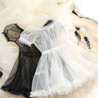 Women transparent lace lingerie set Black White Lovely Sleep Wear Sexy Cute Princess Nightdress Sleepwear Lolita Erotic Bunny