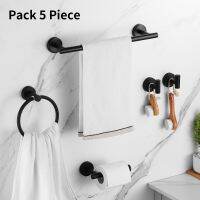 【jw】◆✜  Preto Acessórios Do Banheiro Conjunto Toalha Anel Gancho Wall Mounted Bar Roupão de cinco peças 304 Aço Inoxidável