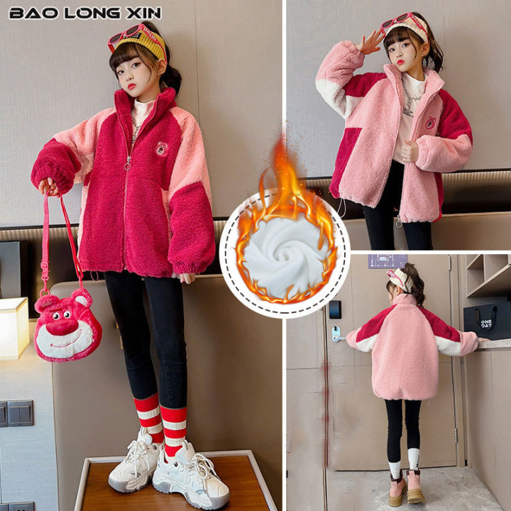 baolongxin-เสื้อโค้ทแฟชั่นเด็กผู้หญิง-เสื้อโค้ทผ้าฟลีซแกะหนาผ้ากำมะหยี่สไตล์เกาหลี