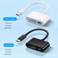 อะแดปเตอร์แปลง Type C เป็นการ์ดรีดเดอร์ SD USB C 1ชิ้นพร้อมตัวอ่านบัตร TF/USB2.0อะแดปเตอร์โทรศัพท์มือถือ OTG สำหรับ Macbook แล็ปท็อปและแท็บเล็ต